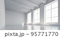 White loft hall interior with frames for exhibition 3d panoramic render. 95771770