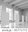 White loft hall interior with frames for exhibition 3d render. 95771772