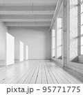 White loft hall interior with frames for exhibition 3d render. 95771775