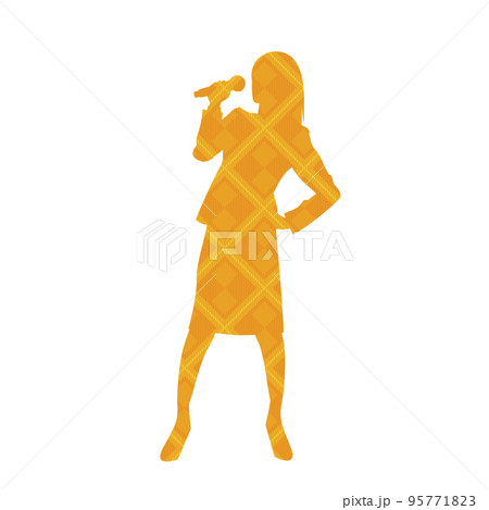 歌を歌う女性会社員のイラストイメージ　チェック柄 95771823