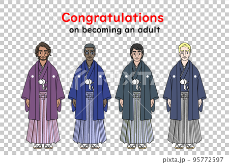 羽織袴を着た男性たち 成人式のお祝いメッセージカード 英語 羽織袴を着た男性たち 成人式のお祝いメッセージカード 英語 95772597