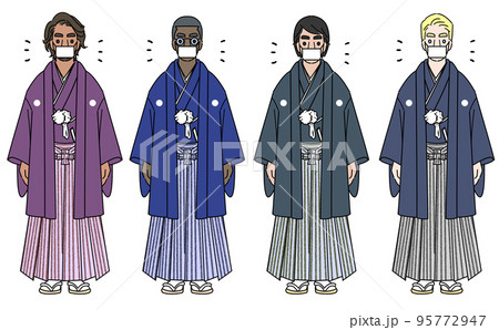 羽織袴を着た男性セット マスクあり 羽織袴を着た男性セット マスクあり 95772947