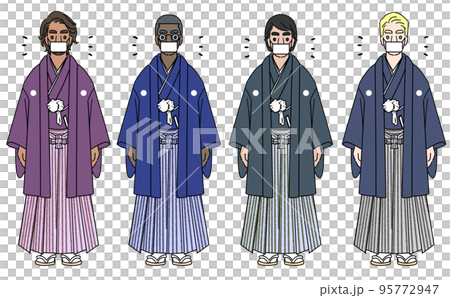 羽織袴を着た男性セット マスクあり 羽織袴を着た男性セット マスクあり 95772947