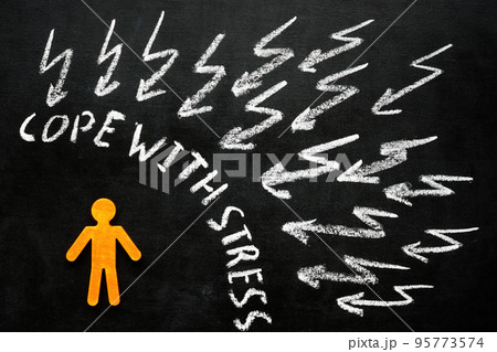 Figure and arrows as a symbol cope with stress. 95773574