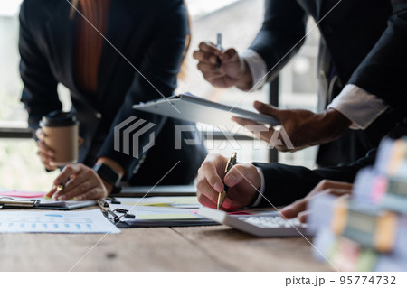 Group of Businesswoman and Accountant checking data document for investigation of corruption account. Anti Bribery concept 95774732