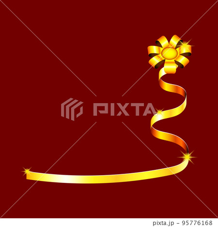 Golden spiral ribbon with a flower with shining stars. Design element for greeting cards for Valentines Day. For the design of banners, cards and sites, for frames. Vector. 95776168