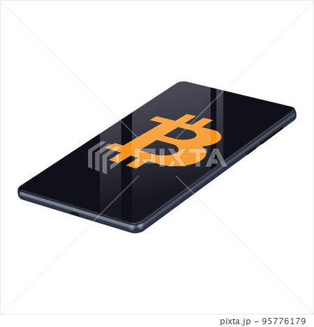 Realistic mobile phone with Bitcoin BTC coin symbol image isolated on white. Vector illustration. 95776179