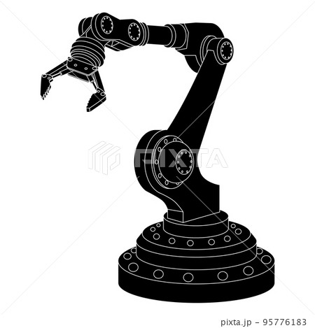 Silhouette mechanical robotic arm with gripper isolated on white. Vector illustration. 95776183