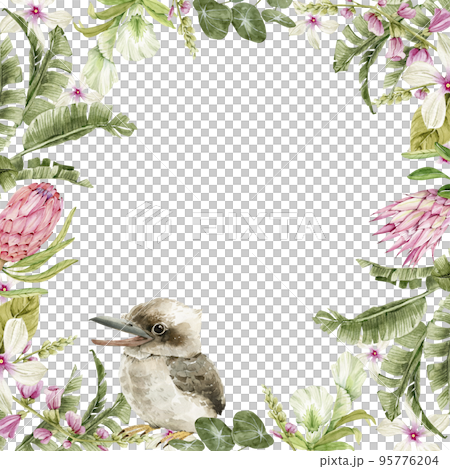frame with tropical flowers , plants and bird . for design and invitations. frame with tropical flowers , plants and bird . for design and invitations. 95776204