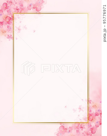 水彩のピンクの花のゴールドフレーム 95776971