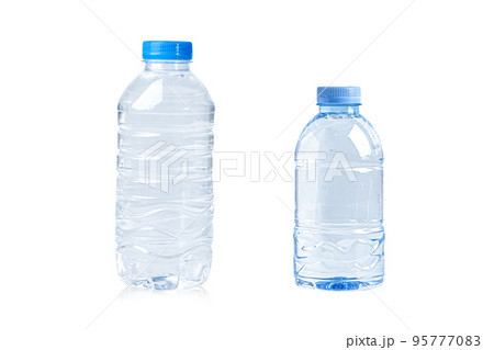 Plastic bottle colored screw caps for recycle waste on white background, container water lid. 95777083