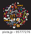 IT-specialists team work write code symbols round doodles 95777276