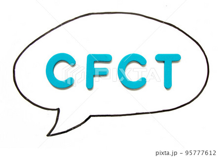 Alphabet letter with word CFCT (Abbreviation of Cash Flow Cycle Time) in black line hand drawing as bubble speech on white board background 95777612