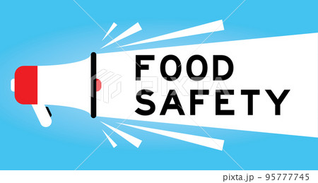 Color megaphone icon with word food safety in white banner on blue background 95777745
