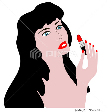 A girl puts on her makeup. 95778159