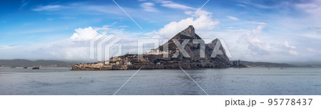 City Buildings, Homes and Mountain by the Sea. Gibraltar, United Kingdom 95778437