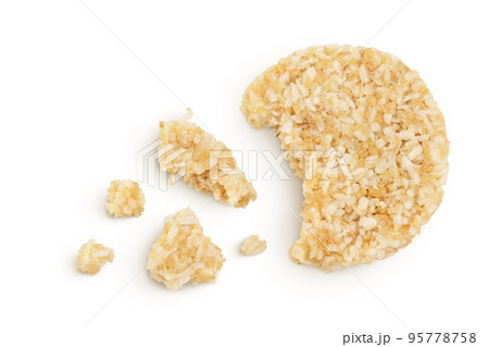 coconut cookies with white flax seeds and honey isolated on white background. Healthy food. Top view. Flat lay 95778758