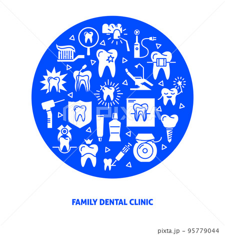 Family dental clinic round concept banner in flat style 95779044