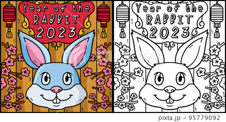 Year Of The Rabbit 2023 Coloring Page Illustration Year Of The Rabbit 2023 Coloring Page Illustration 95779092