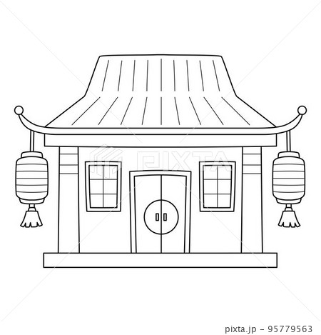 Chinese Temple Isolated Coloring Page for Kids 95779563
