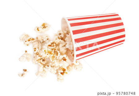 Bucket of tasty pop corn isolated on white, top view Bucket of tasty pop corn isolated on white, top view 95780748