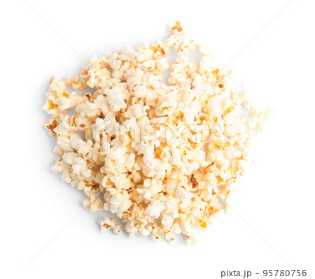Tasty fresh pop corn isolated on white, top view Tasty fresh pop corn isolated on white, top view 95780756