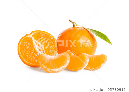 Fresh ripe juicy tangerines isolated on white Fresh ripe juicy tangerines isolated on white 95780912