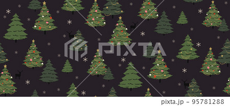 クリスマスツリーのシームレスなパターン-手描き クリスマスツリーのシームレスなパターン-手描き 95781288