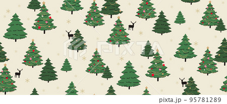 クリスマスツリーのシームレスなパターン-手描き 95781289