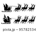 Santa Claus and gifts in sleigh with reindeer pulling the sleigh. 95782534