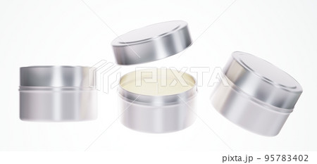Travel candle in aluminium metal jar with lid 3D render mock-up, different views of candle box isolated on white background design ready template 95783402