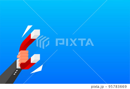 Magnet icon in hand. Attract customers and target audience on social networks. 3D isometric. Vector illustration. Magnet icon in hand. Attract customers and target audience on social networks. 3D isometric. Vector illustration. 95783669