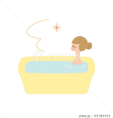 A young woman taking a bath with a relaxed - Stock Illustration  [95784454] - PIXTA