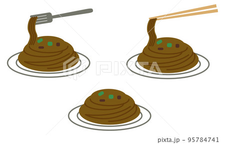 焼きそばセット　カラーアイコンイラストセット 95784741