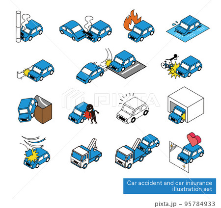 自動車事故と自動車保険関連のイラストセット 自動車事故と自動車保険関連のイラストセット 95784933