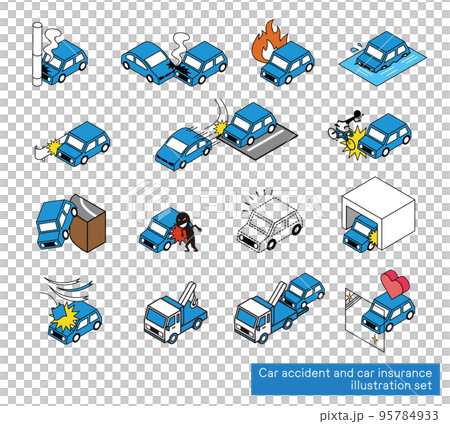 Car accident and car insurance related illustration set 95784933