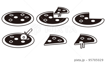 ピッツァ モノクロアイコンイラストセットのイラスト素材