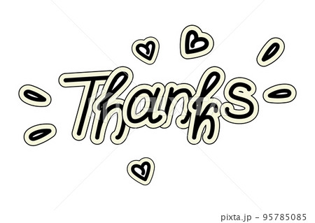 Thanks. Hand drawn text lettering for Thanksgiving Day with hearts shapes and design elements. 95785085