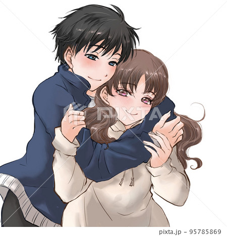彼女に抱きつく彼氏のイラスト素材