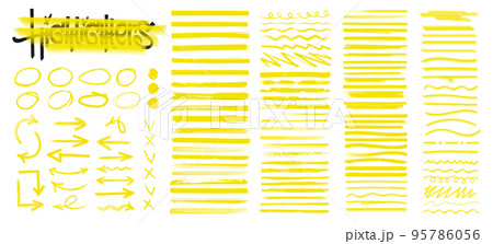 Hand-drawn Highlighters brush lines. Yellow marker lines 95786056