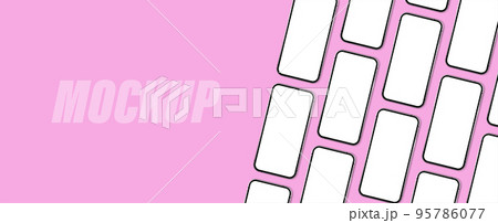 Top view of the lying 3D mobile phones mockups 95786077