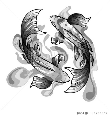 hand drawn koi fish with flower tattoo for Arm Japanese tattoo and  illustration for coloring book Asian traditional tattoo design Koi carp  with Water splash 10632859 Vector Art at Vecteezy