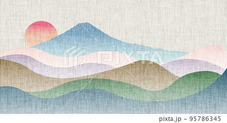 富士山　年賀状　和紙　背景 95786345