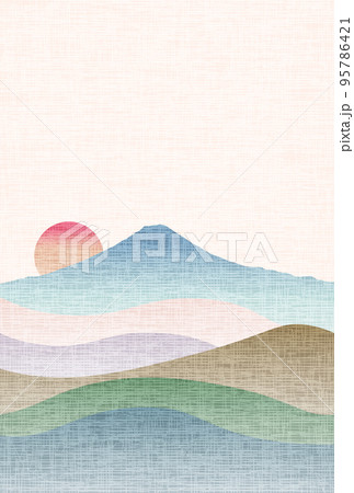 富士山　年賀状　和紙　背景 95786421
