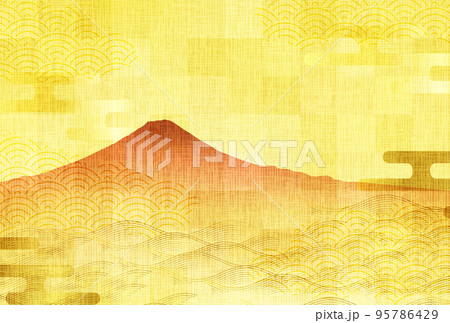 富士山　年賀状　和紙　背景 95786429
