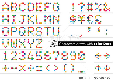 カラフルなドットで形成されるアルファベット文字や数字 95786735