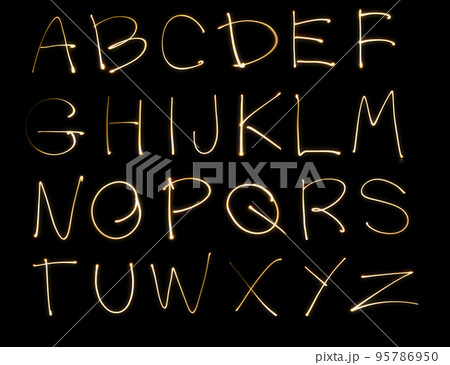 Neon handwritten doodle lettering alphabet design elements glowing light. 95786950