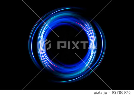 Neon design circle element lights glow and flash technology abstract background. 95786976