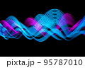 Abstract waves banner design. Technology neon blue and pink lines on black background. 95787010
