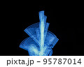 Technology digital flower neon blue light stripes on black background. 95787014